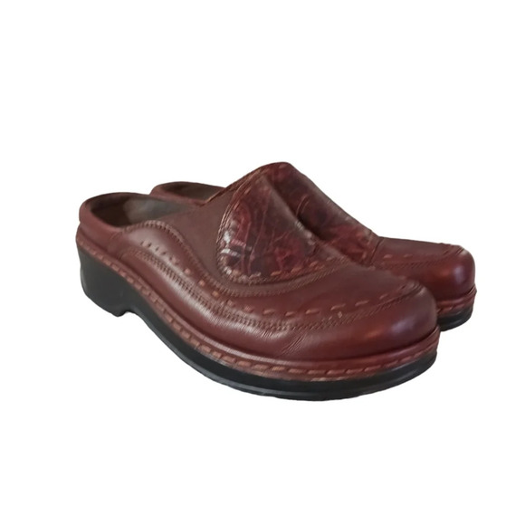 Klogs Brown Embossed Leather Slip On Comfort Mules Work Cogs size 10-10.5 - Picture 10 of 10
